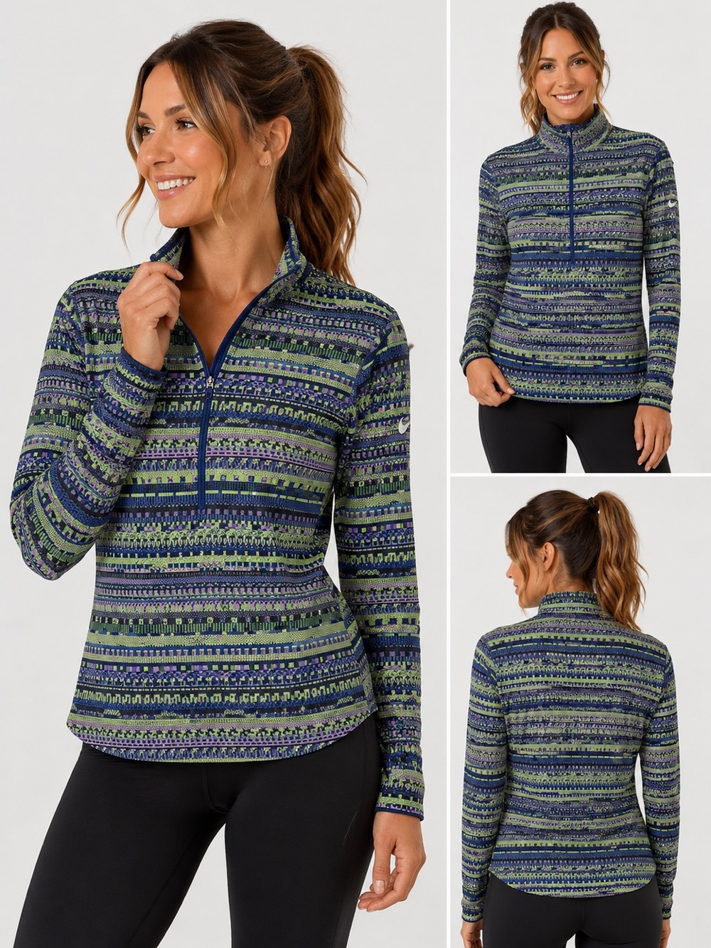 Nike Long Sleeve Half-Zip Top in Green, Navy, Purple